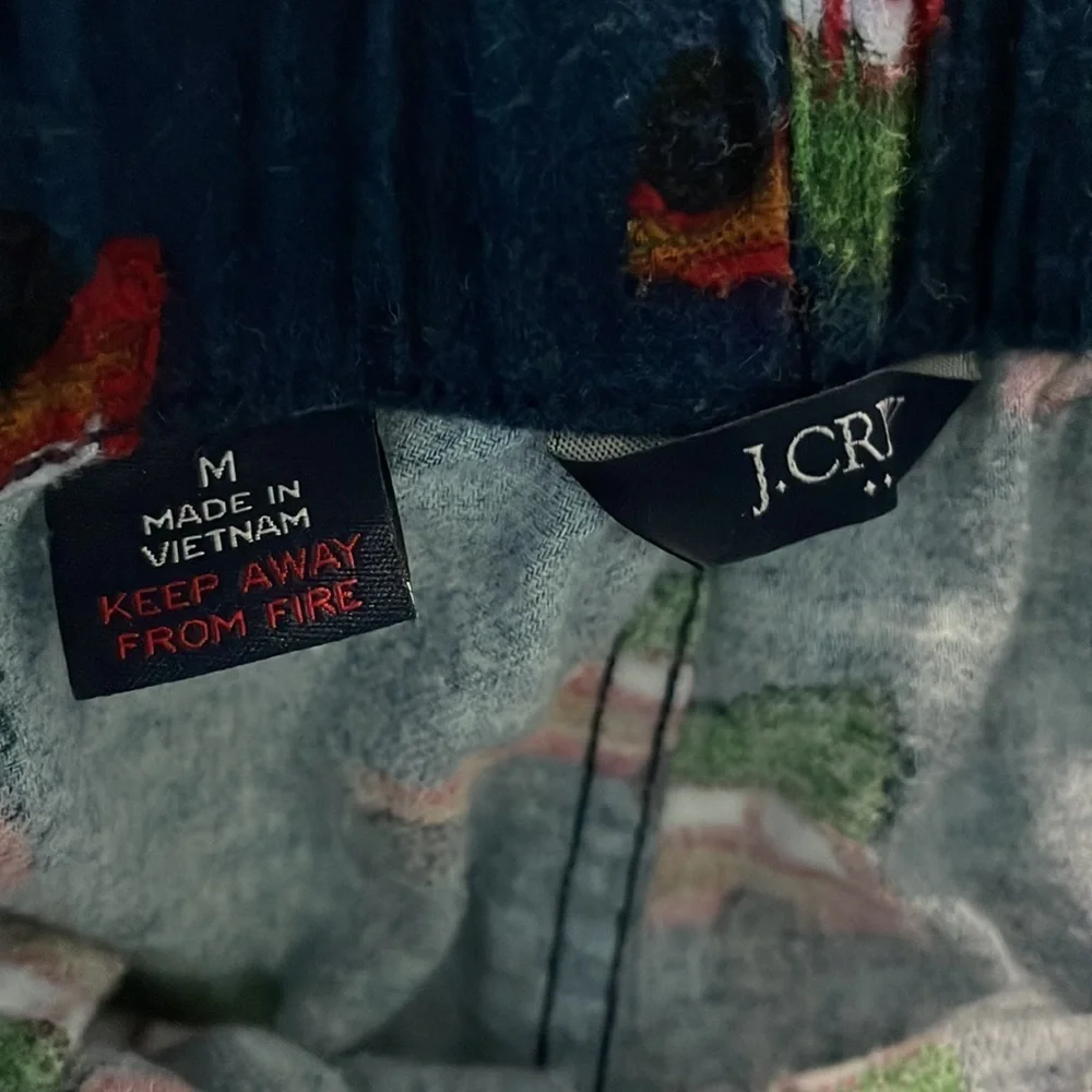 J. Crew Christmas pajama pants tree on wagon graphic
